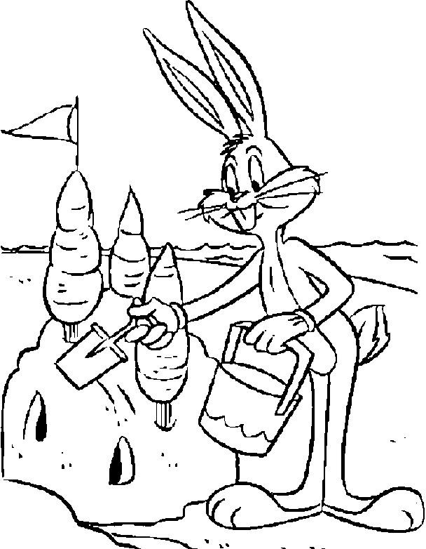 coloriage bugs bunny fait un chateau de sable